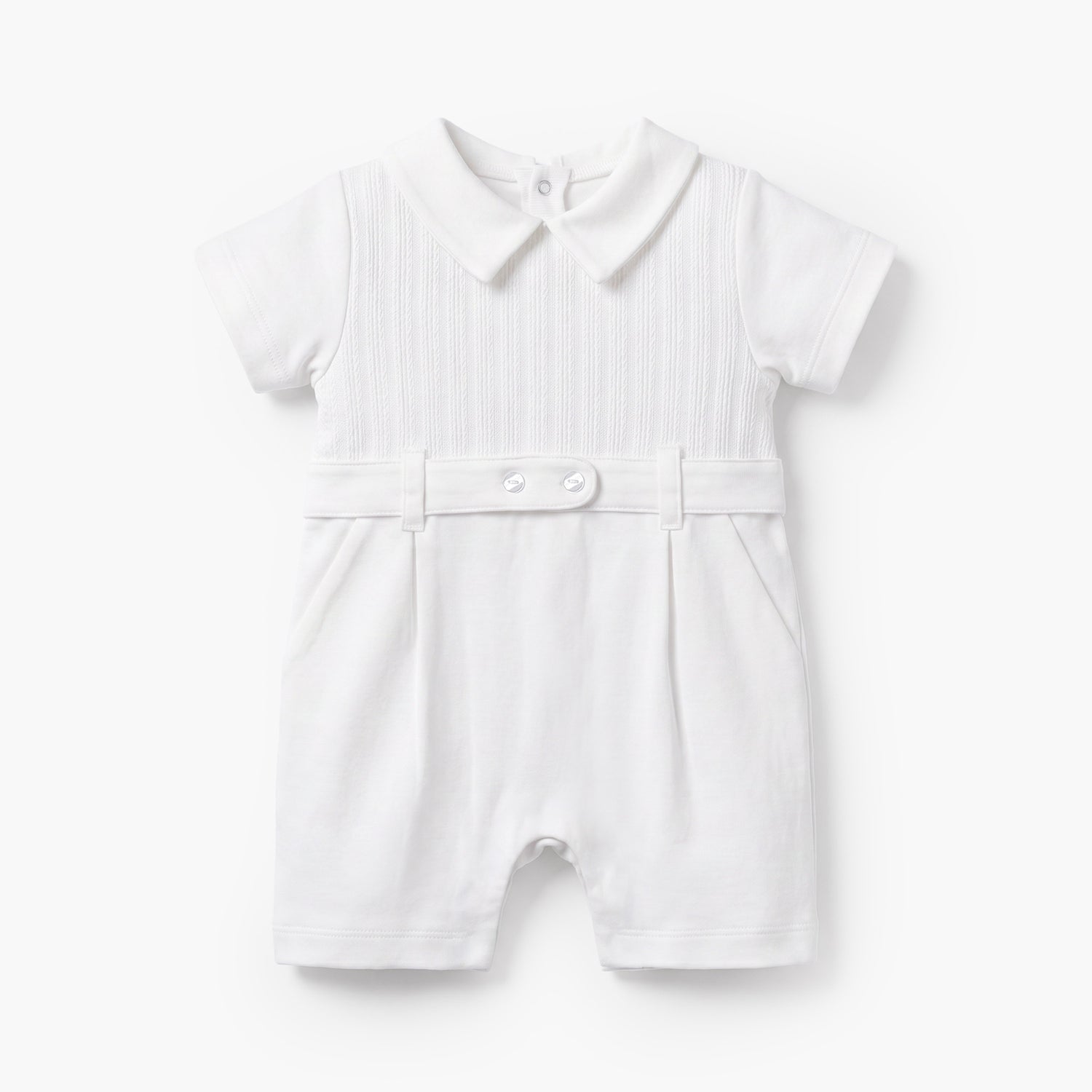 Giggles Peter Pan Collar Short Sleeves Romper with Textured Design - White / 12-18 mths
