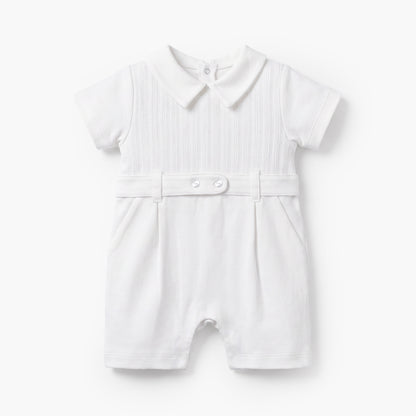 Giggles Peter Pan Collar Short Sleeves Romper with Textured Design - White / 12-18 mths