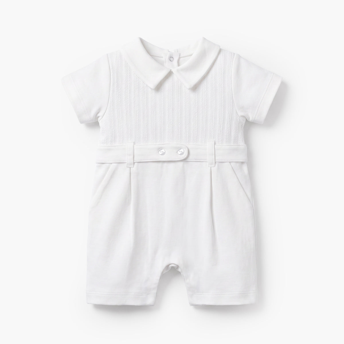 Giggles Peter Pan Collar Short Sleeves Romper with Textured Design