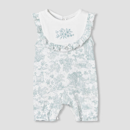 Giggles Crew Neck Sleeveless Romper with Floral Embroidery