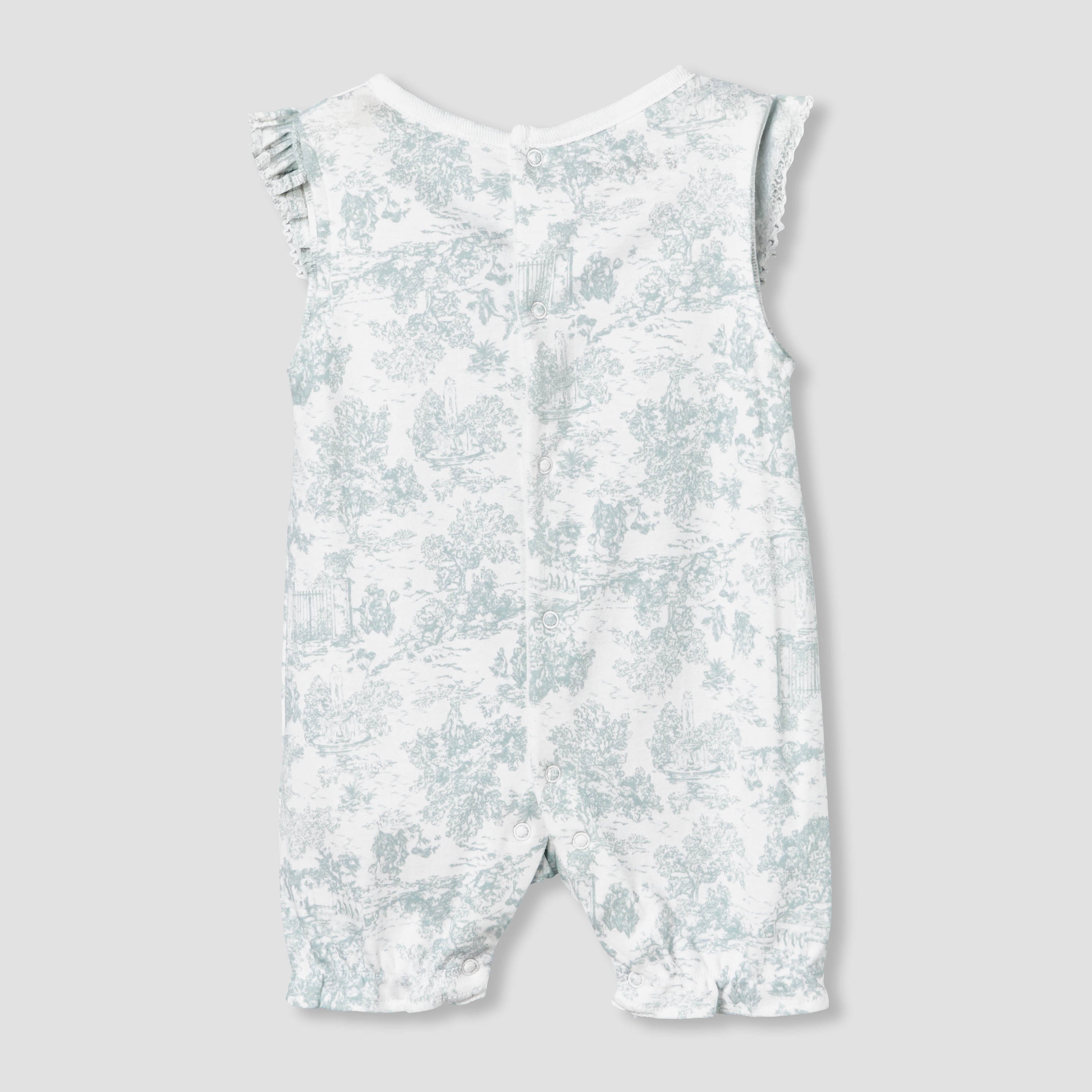 Giggles Crew Neck Sleeveless Romper with Floral Embroidery