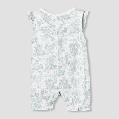 Giggles Crew Neck Sleeveless Romper with Floral Embroidery