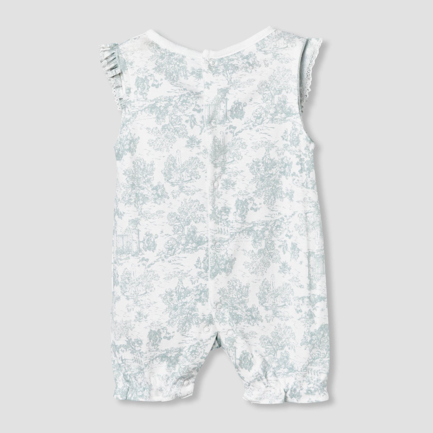 Giggles Crew Neck Sleeveless Romper with Floral Embroidery