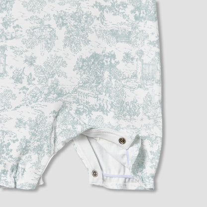 Giggles Crew Neck Sleeveless Romper with Floral Embroidery