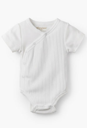 Giggles V-neck Short Sleeves Bodysuit with Snap Button Closure
