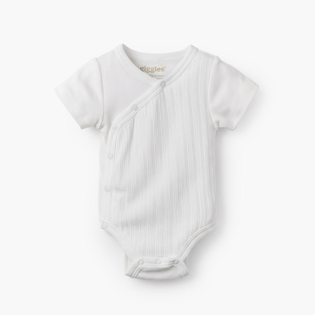 Giggles V-neck Short Sleeves Bodysuit with Snap Button Closure - White / 12-18 mths