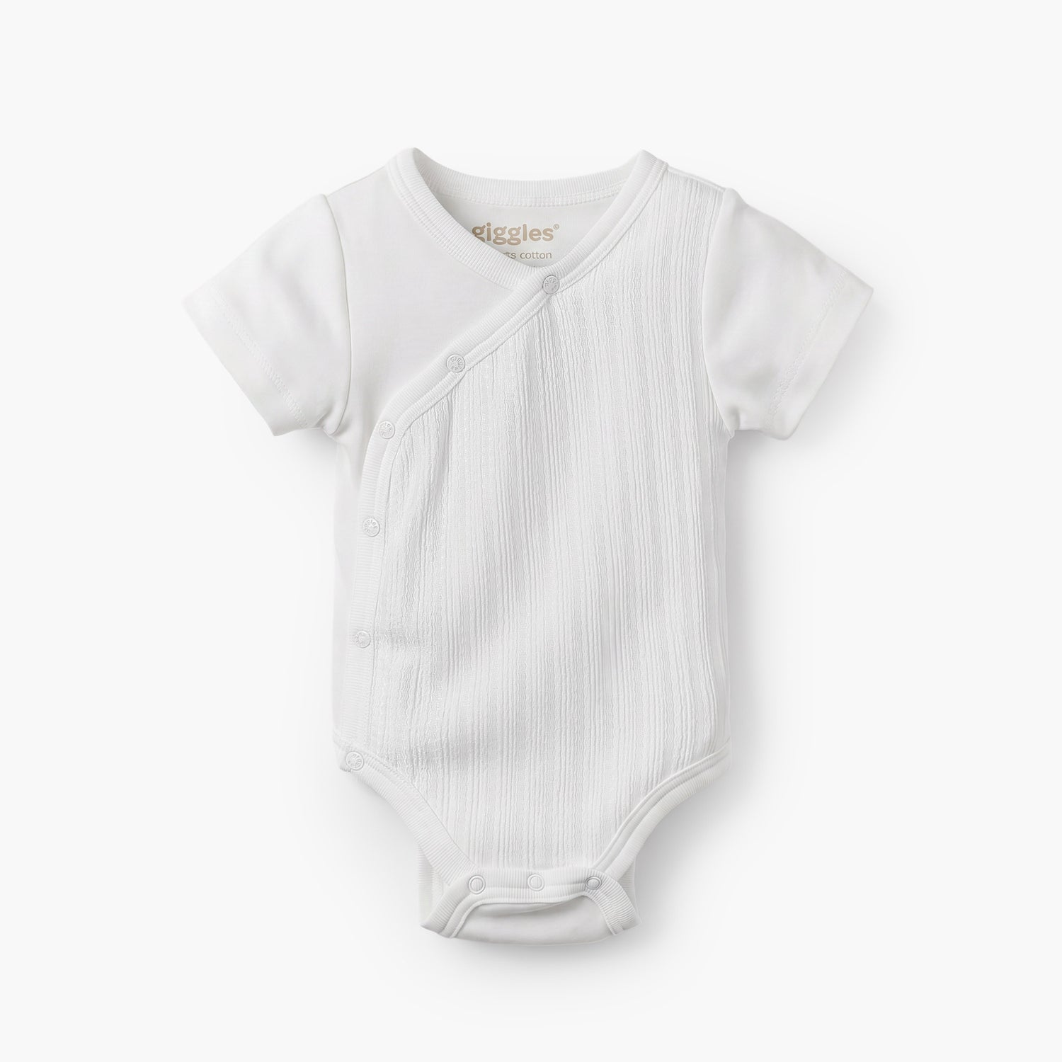 Giggles V-neck Short Sleeves Bodysuit with Snap Button Closure - White / 12-18 mths