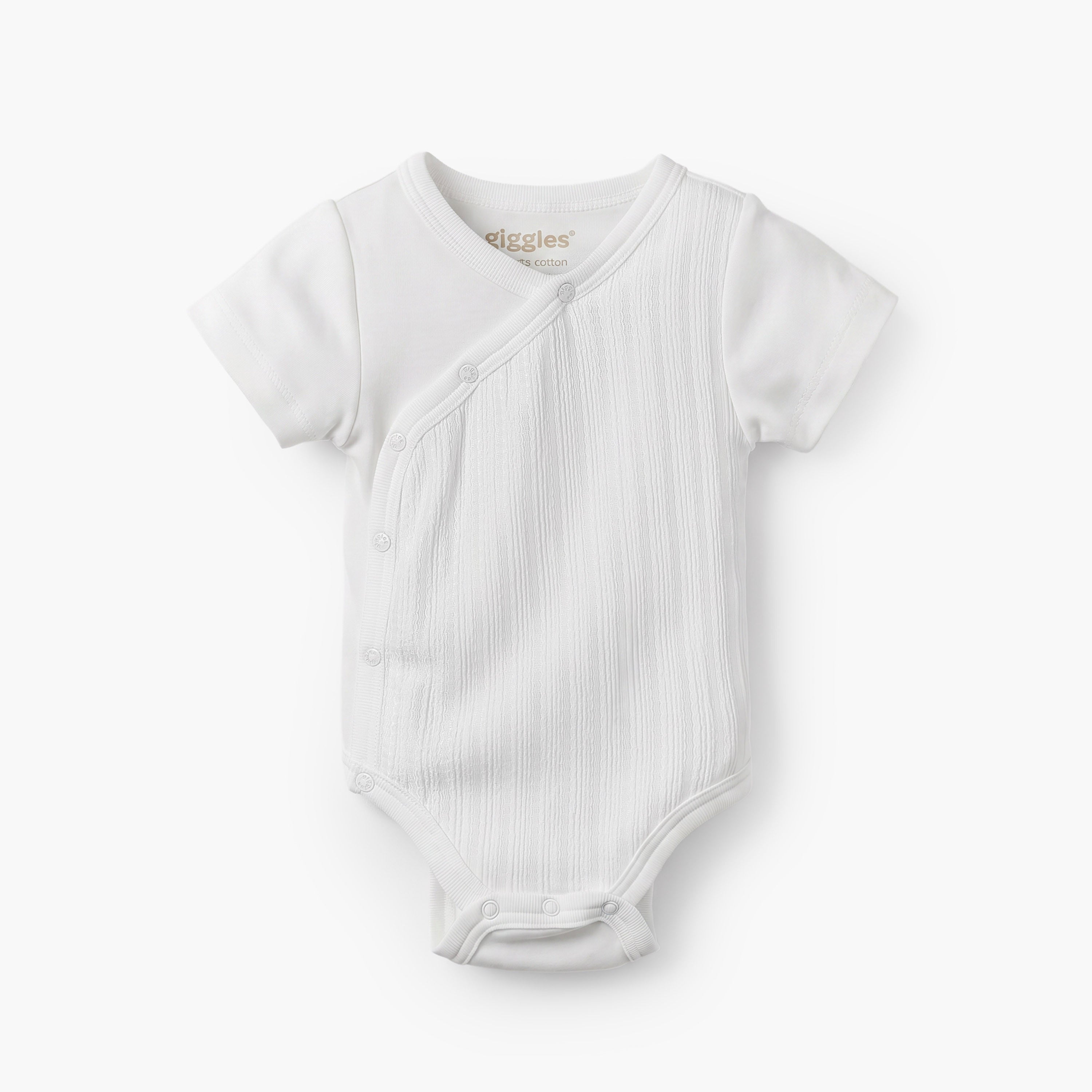 Giggles V-neck Short Sleeves Bodysuit with Snap Button Closure - White / 12-18 mths