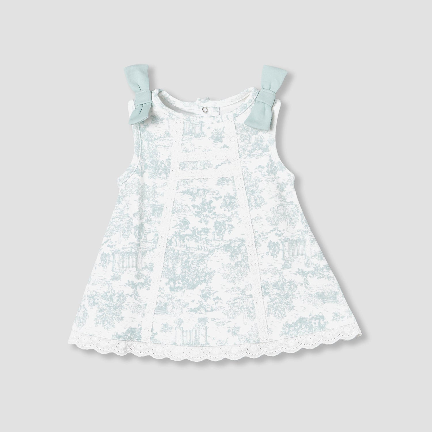Giggles Round Neck Sleeveless A-line Dress with Bow Applique - Green / 12-18 mths