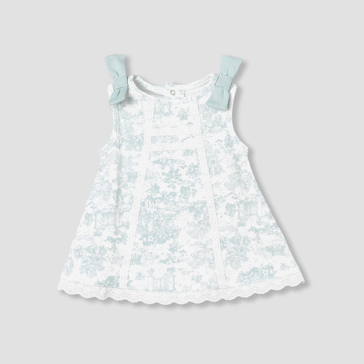 Giggles Round Neck Sleeveless A-line Dress with Bow Applique