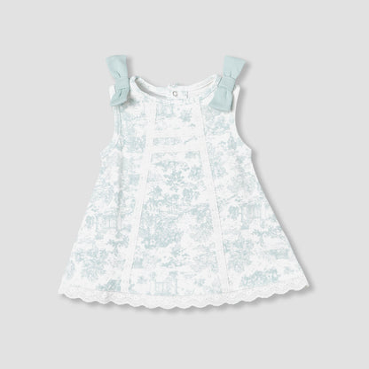 Giggles Round Neck Sleeveless A-line Dress with Bow Applique