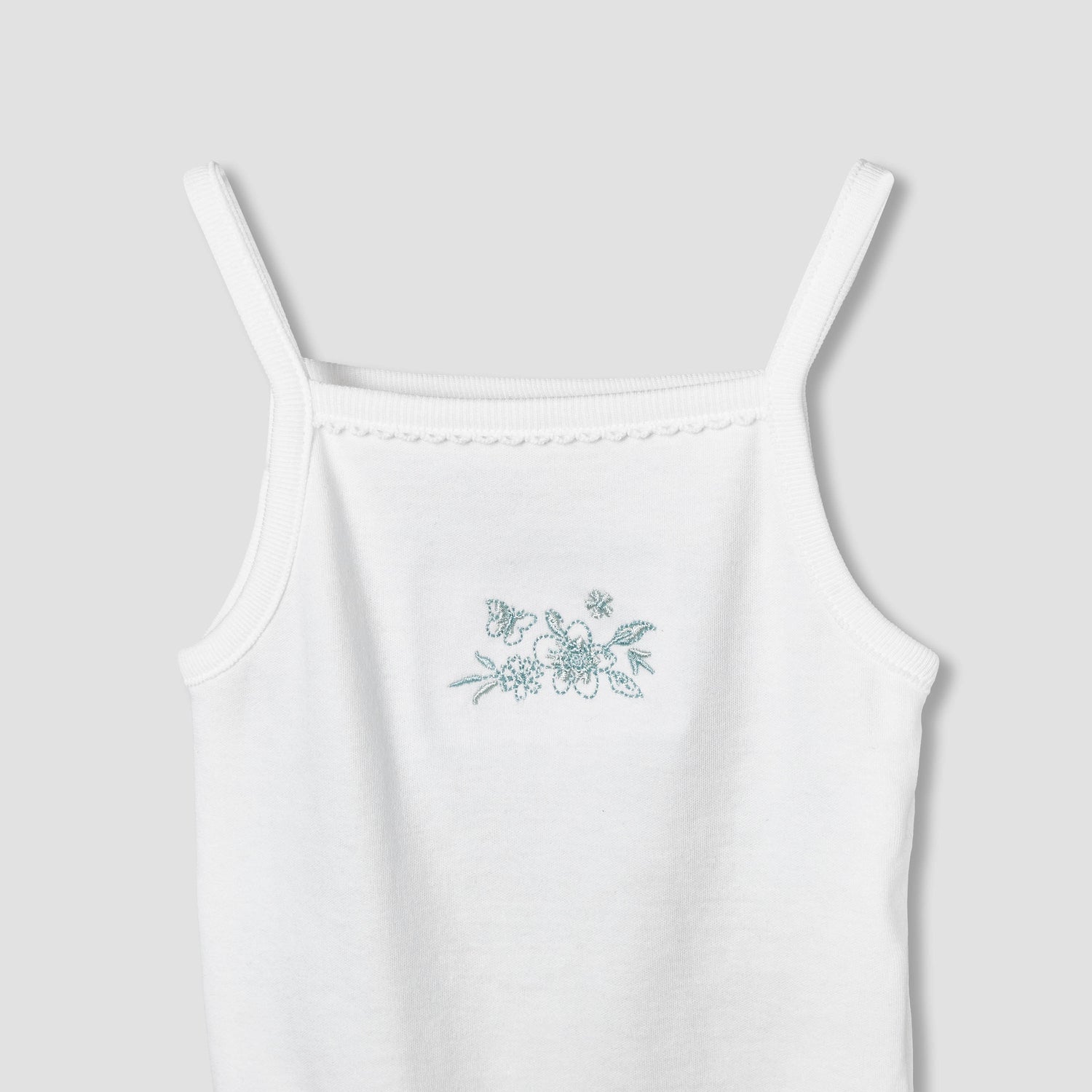 Giggles Square Neck Strappy Bodysuit with Floral Embroidery