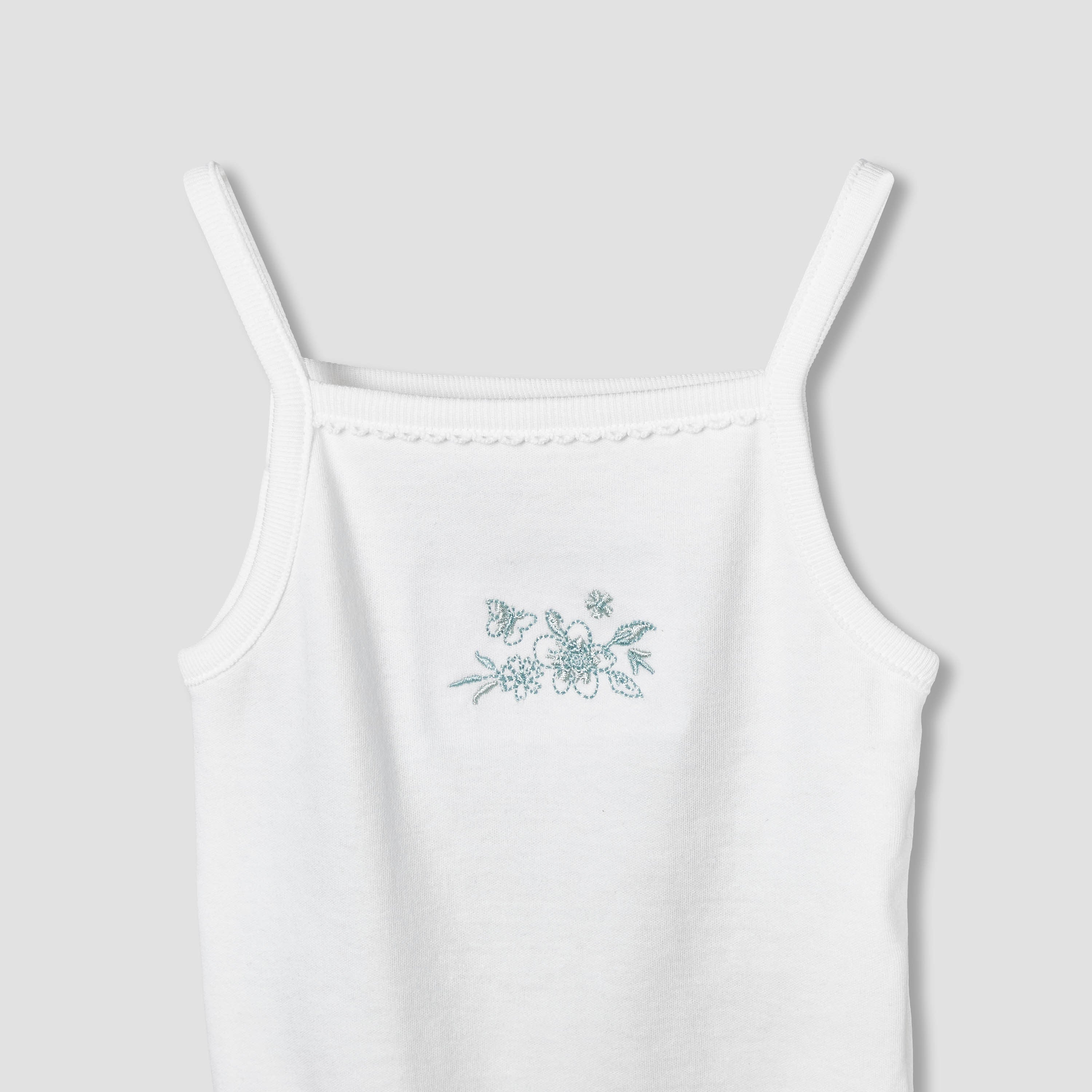 Giggles Square Neck Strappy Bodysuit with Floral Embroidery