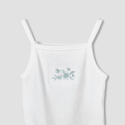Giggles Square Neck Strappy Bodysuit with Floral Embroidery