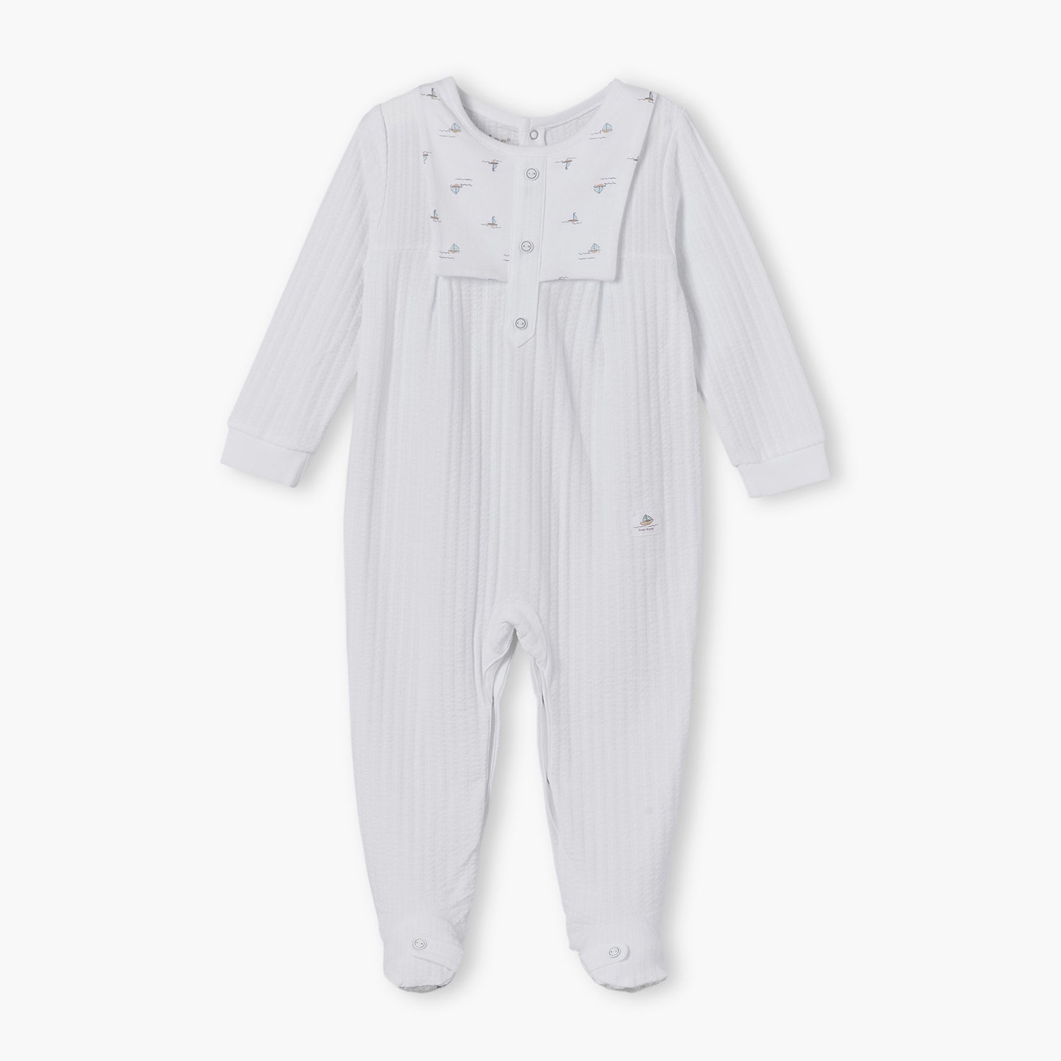 Giggles Cotton Round Neck Long Sleeves Sleepsuit with Ribbed Design