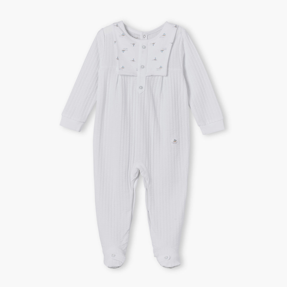 Giggles Cotton Round Neck Long Sleeves Sleepsuit with Ribbed Design