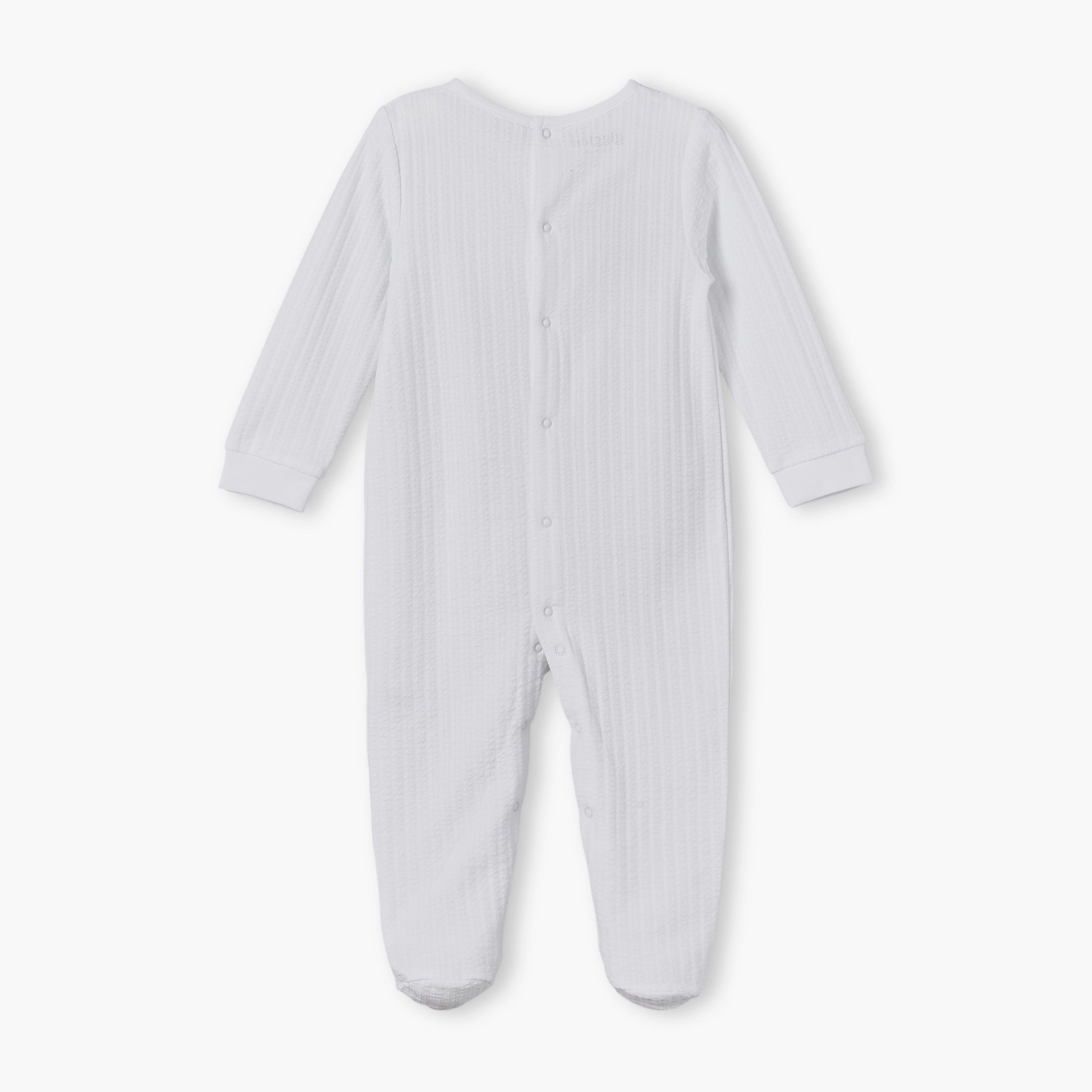 Giggles Cotton Round Neck Long Sleeves Sleepsuit with Ribbed Design