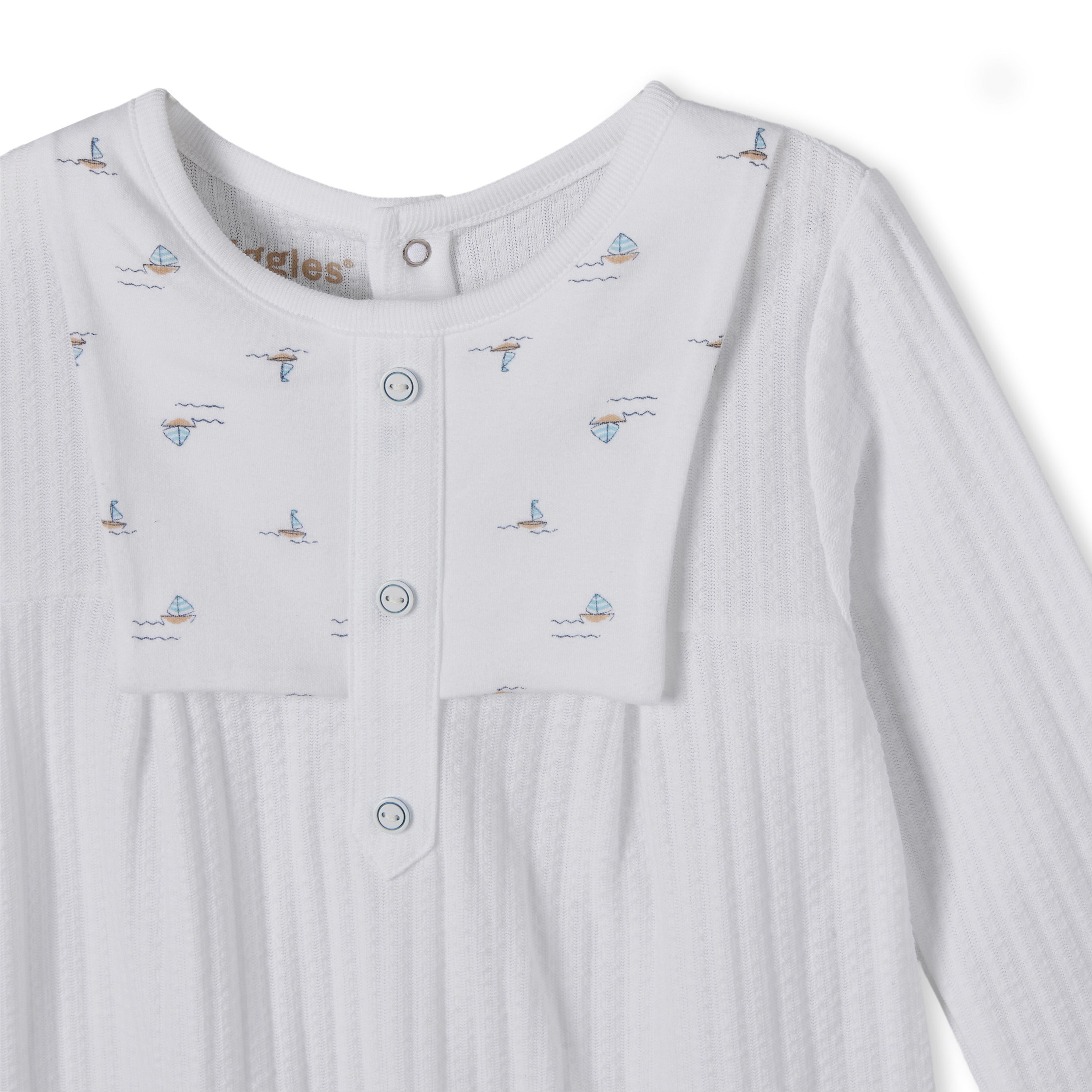 Giggles Cotton Round Neck Long Sleeves Sleepsuit with Ribbed Design