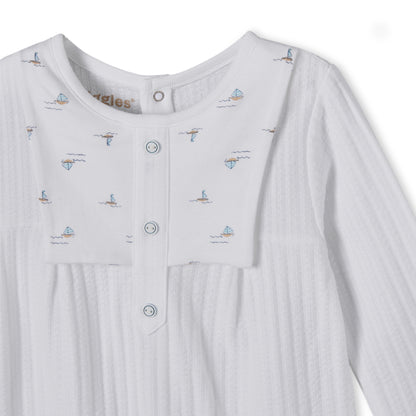 Giggles Cotton Round Neck Long Sleeves Sleepsuit with Ribbed Design