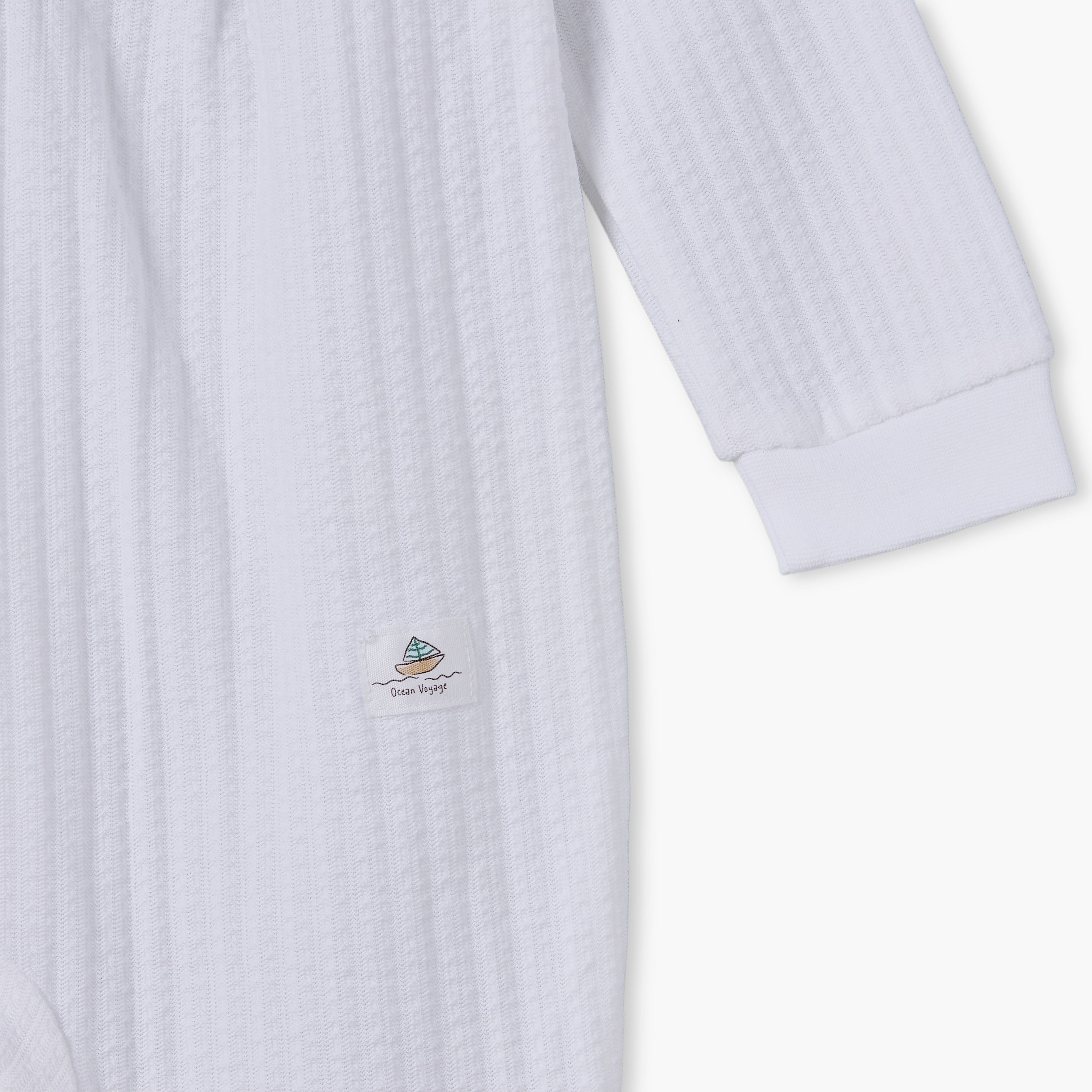 Giggles Cotton Round Neck Long Sleeves Sleepsuit with Ribbed Design