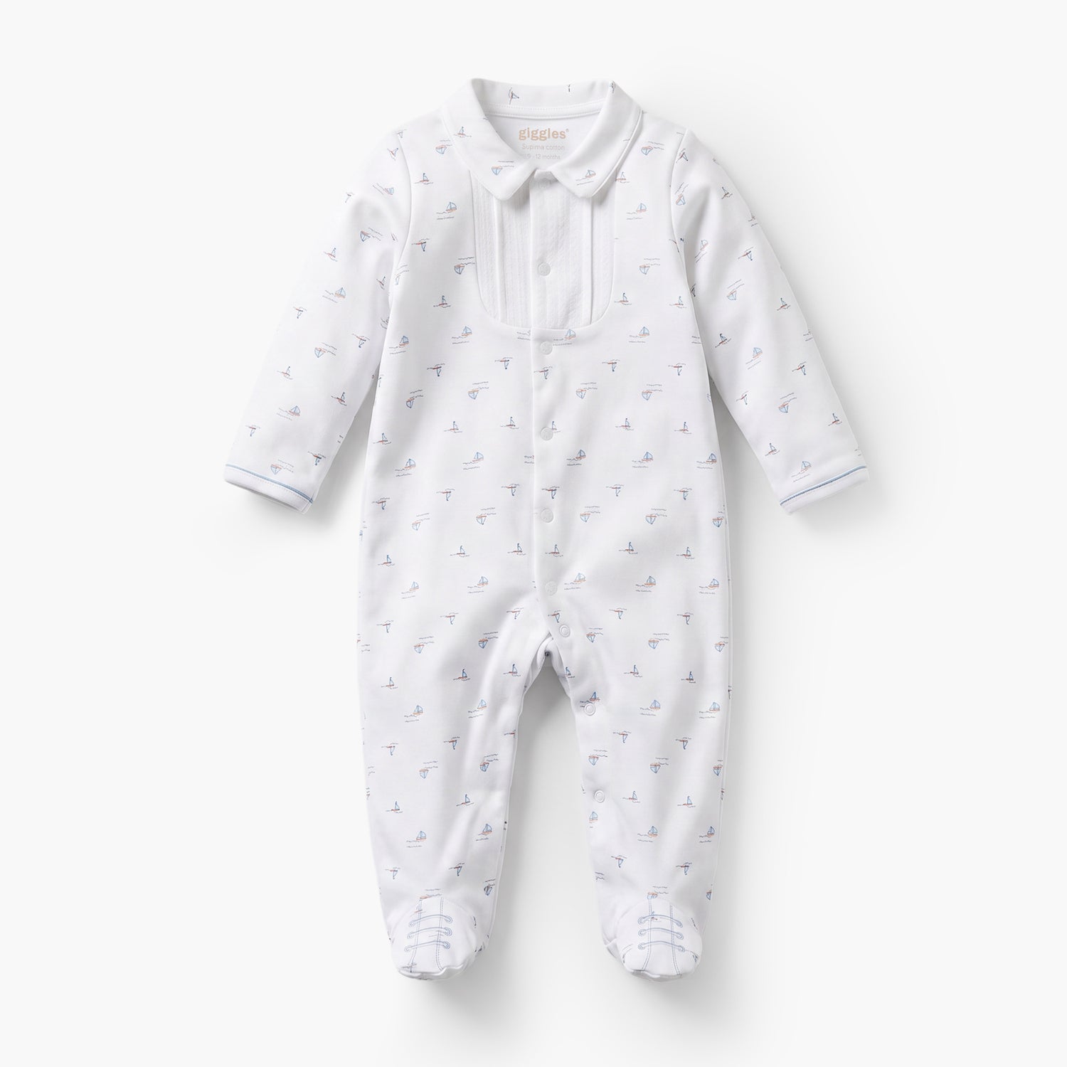 Giggles Cotton Collared Long Sleeves Sleepsuit with Boat Print