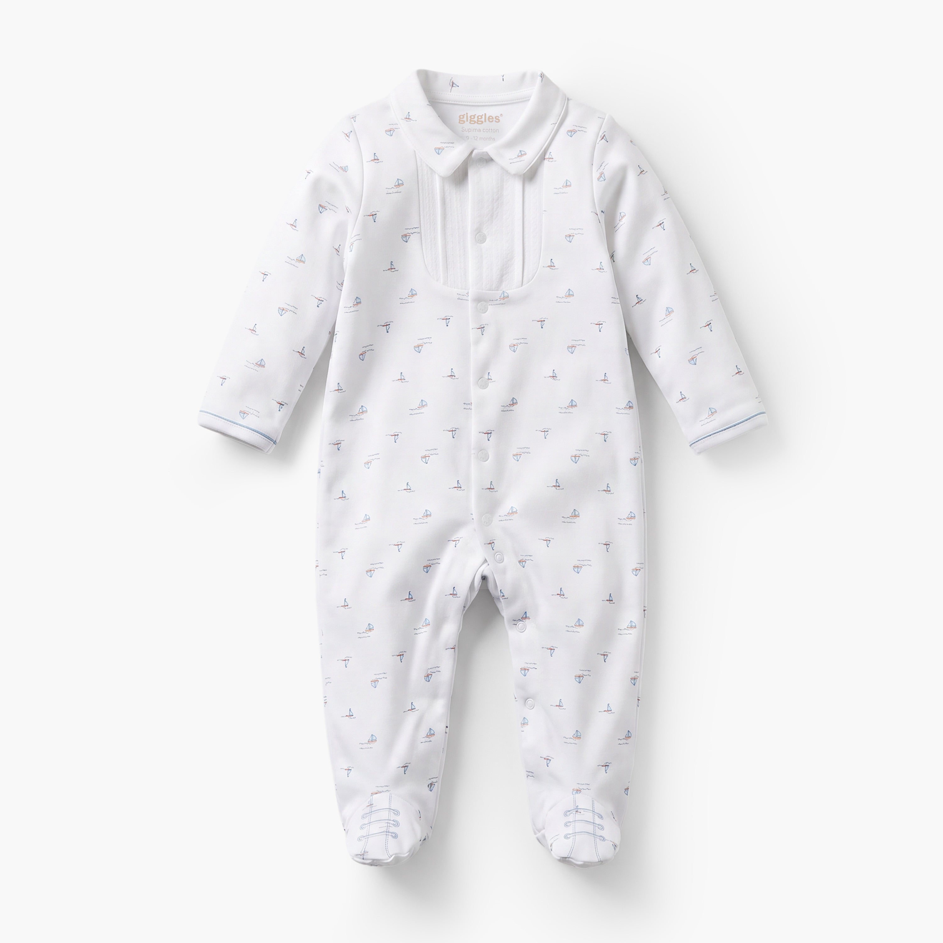 Giggles Cotton Collared Long Sleeves Sleepsuit with Boat Print
