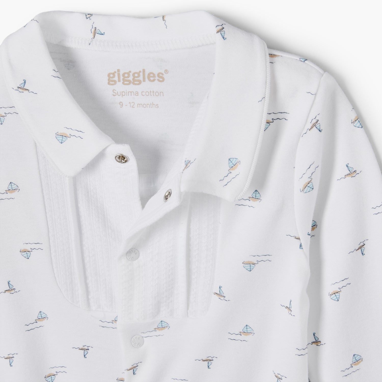 Giggles Cotton Collared Long Sleeves Sleepsuit with Boat Print