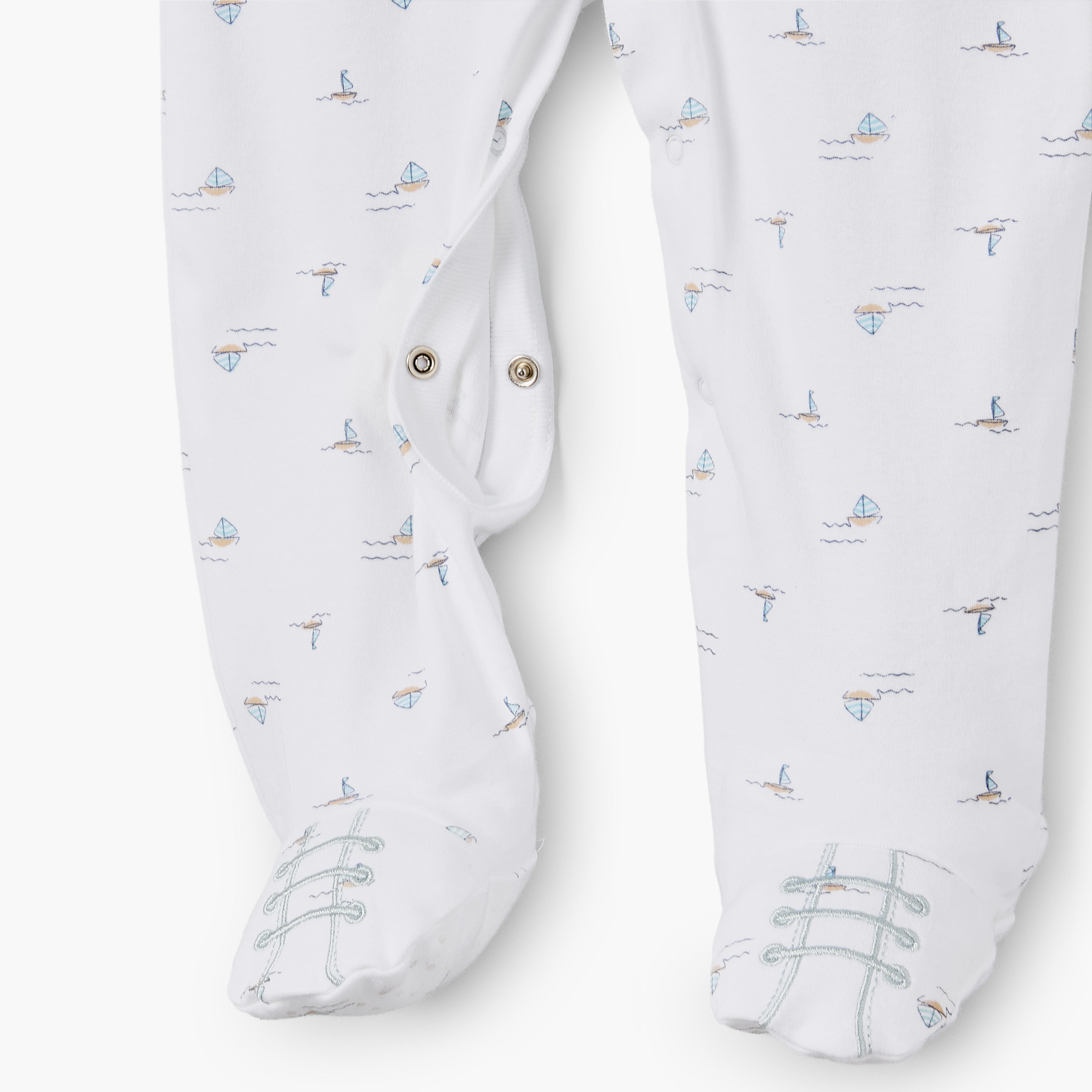 Giggles Cotton Collared Long Sleeves Sleepsuit with Boat Print