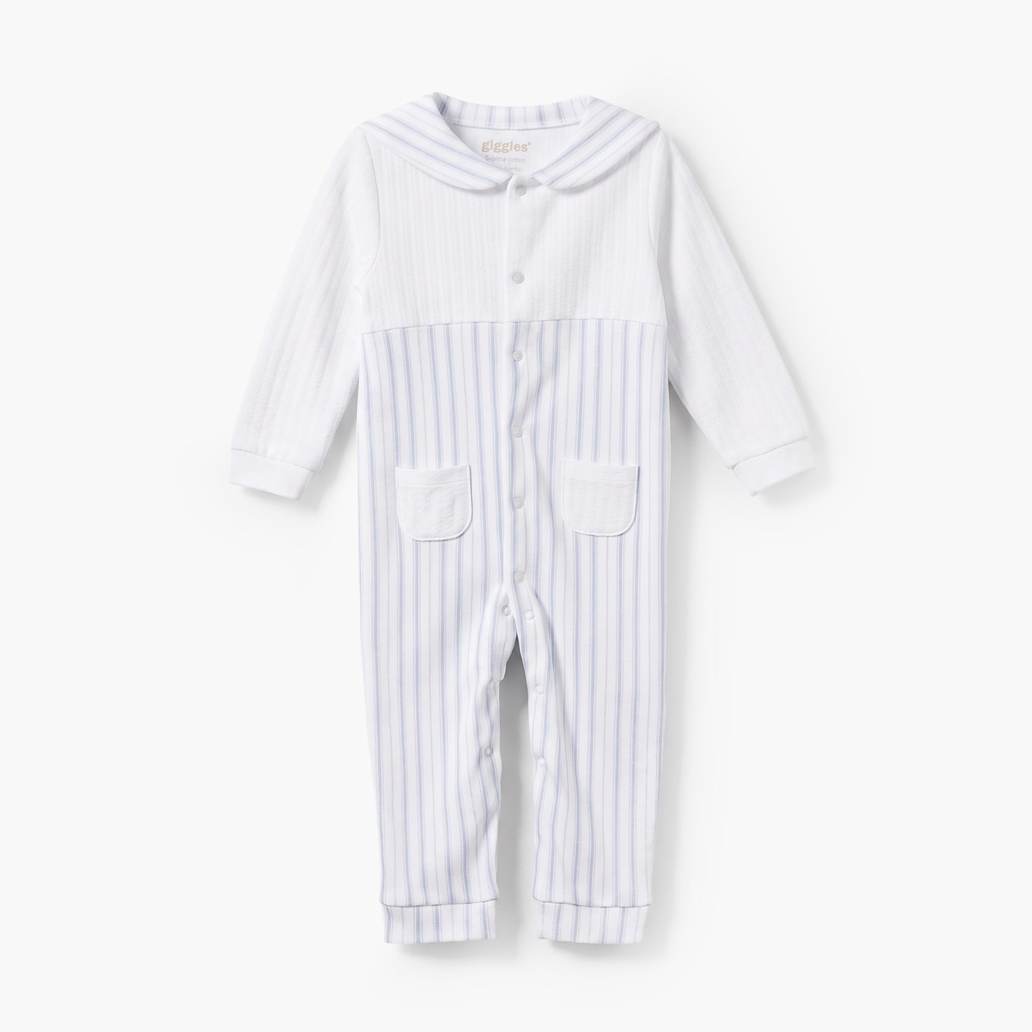 Giggles Cotton Sailor Collar Long Sleeves Sleepsuit with Stripes