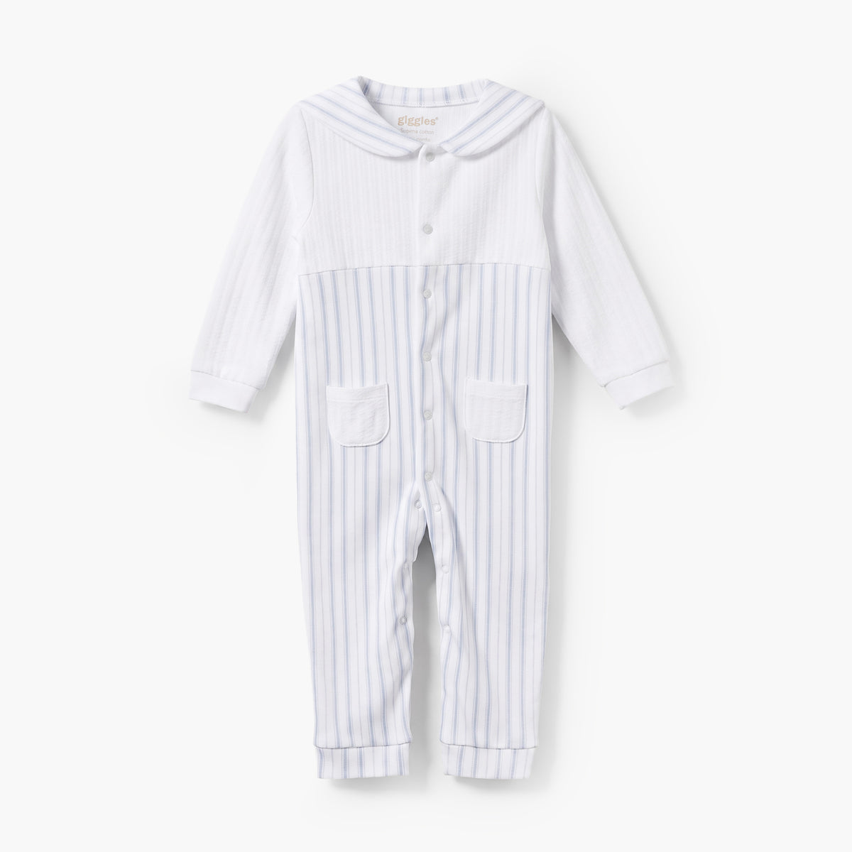 Giggles Cotton Sailor Collar Long Sleeves Sleepsuit with Stripes