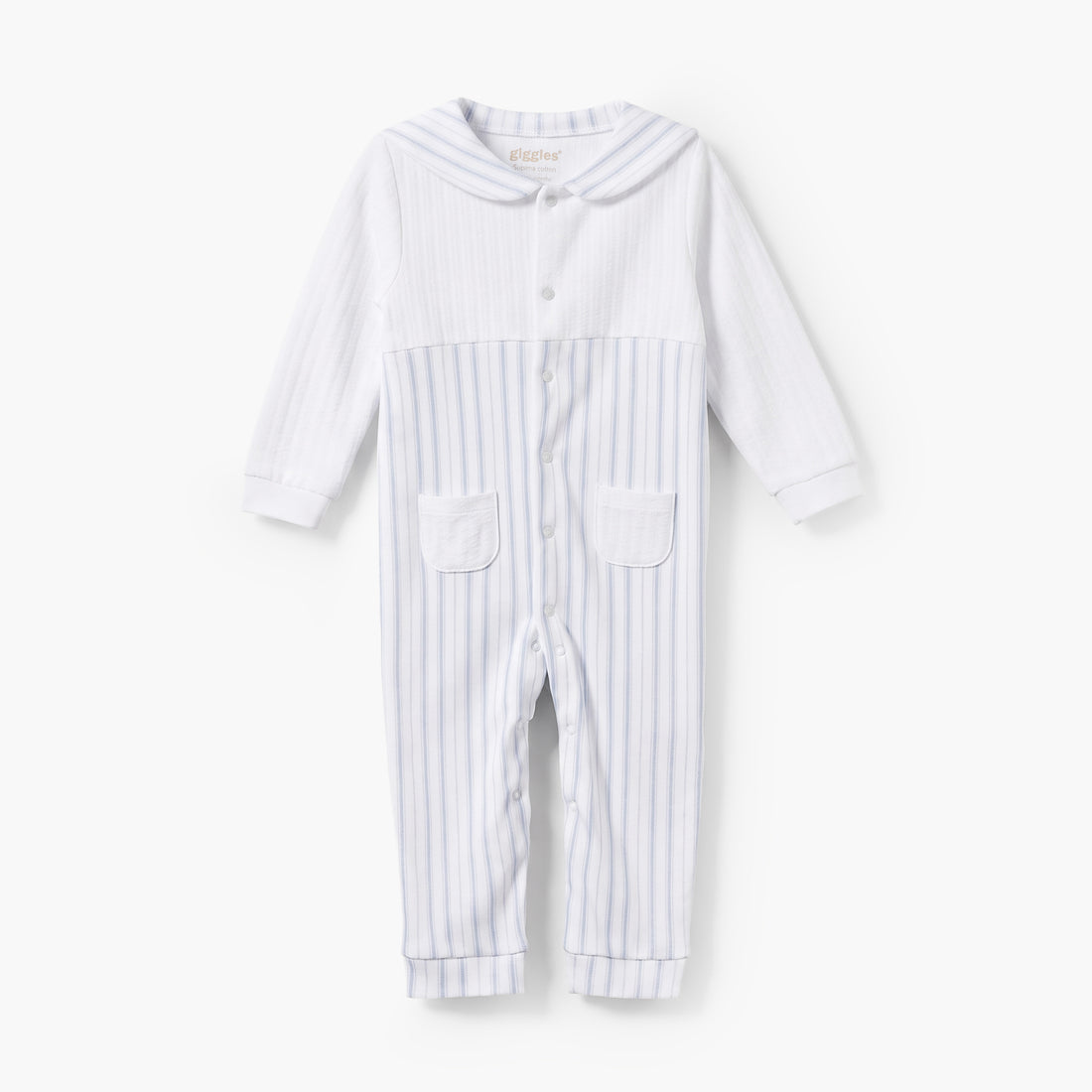 Giggles Cotton Sailor Collar Long Sleeves Sleepsuit with Stripes