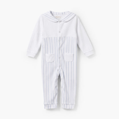 Giggles Cotton Sailor Collar Long Sleeves Sleepsuit with Stripes