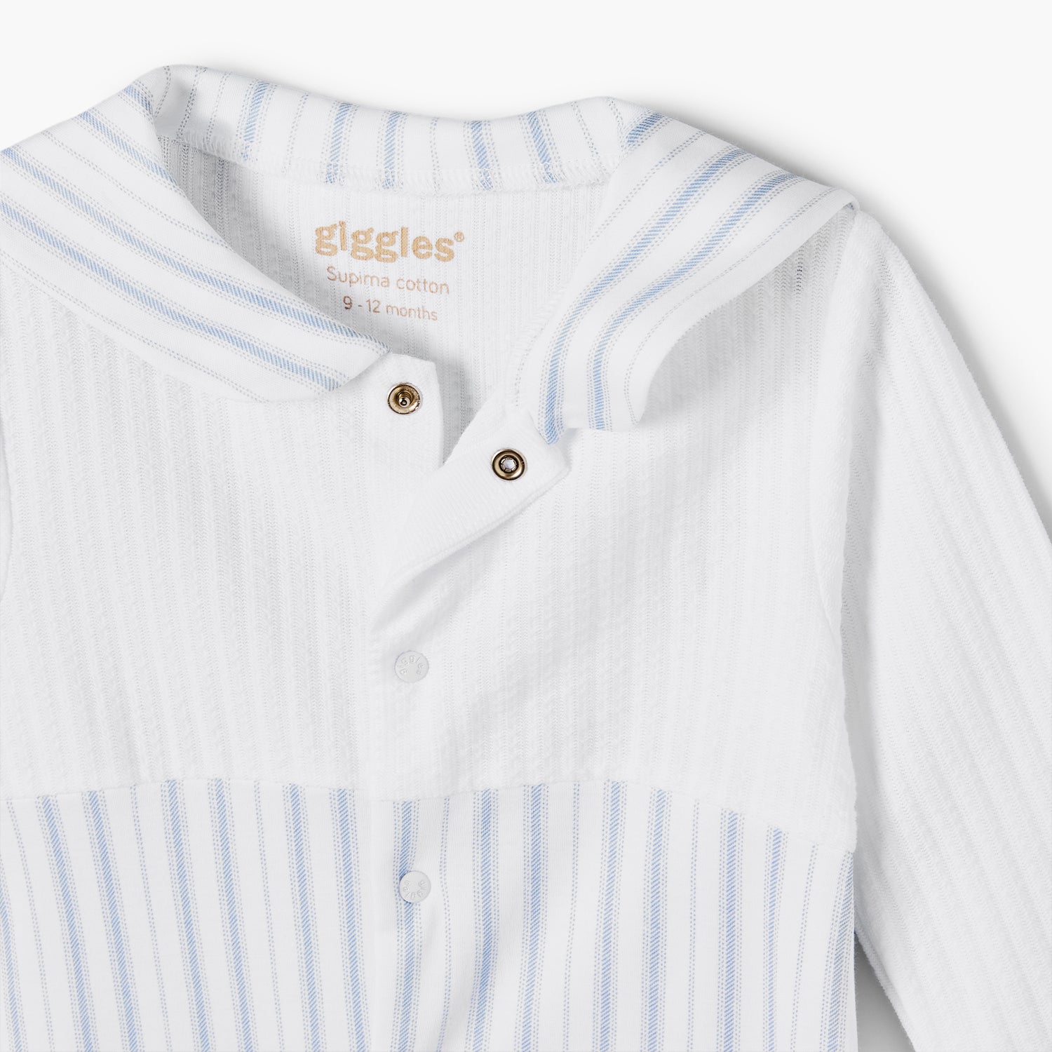 Giggles Cotton Sailor Collar Long Sleeves Sleepsuit with Stripes