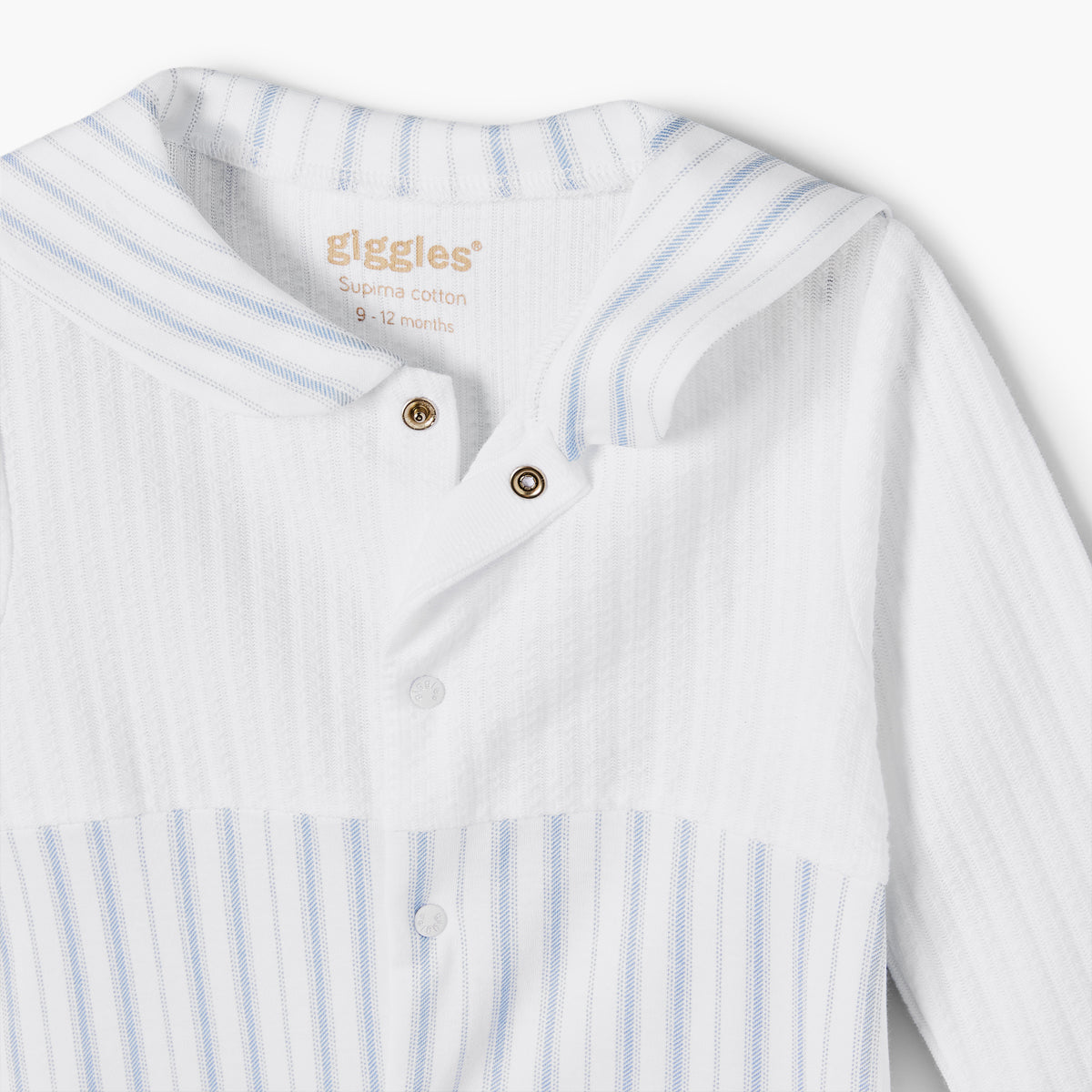 Giggles Cotton Sailor Collar Long Sleeves Sleepsuit with Stripes