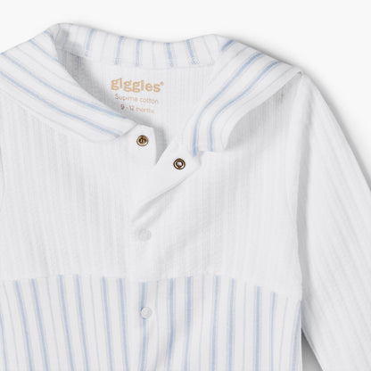 Giggles Cotton Sailor Collar Long Sleeves Sleepsuit with Stripes