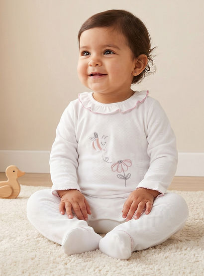 Giggles Embroidered Sleepsuit with Long Sleeves and Button Closure-baby-girls-clothing-nightwear-sleepsuits-image-1