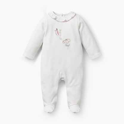 Giggles Embroidered Sleepsuit with Long Sleeves and Button Closure