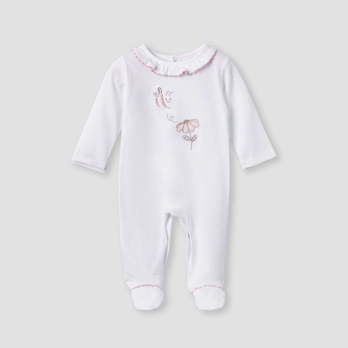 Giggles Embroidered Sleepsuit with Long Sleeves and Button Closure