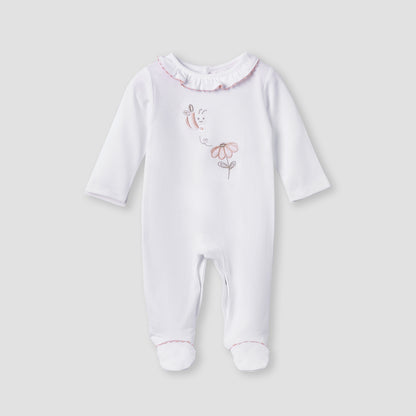 Giggles Embroidered Sleepsuit with Long Sleeves and Button Closure