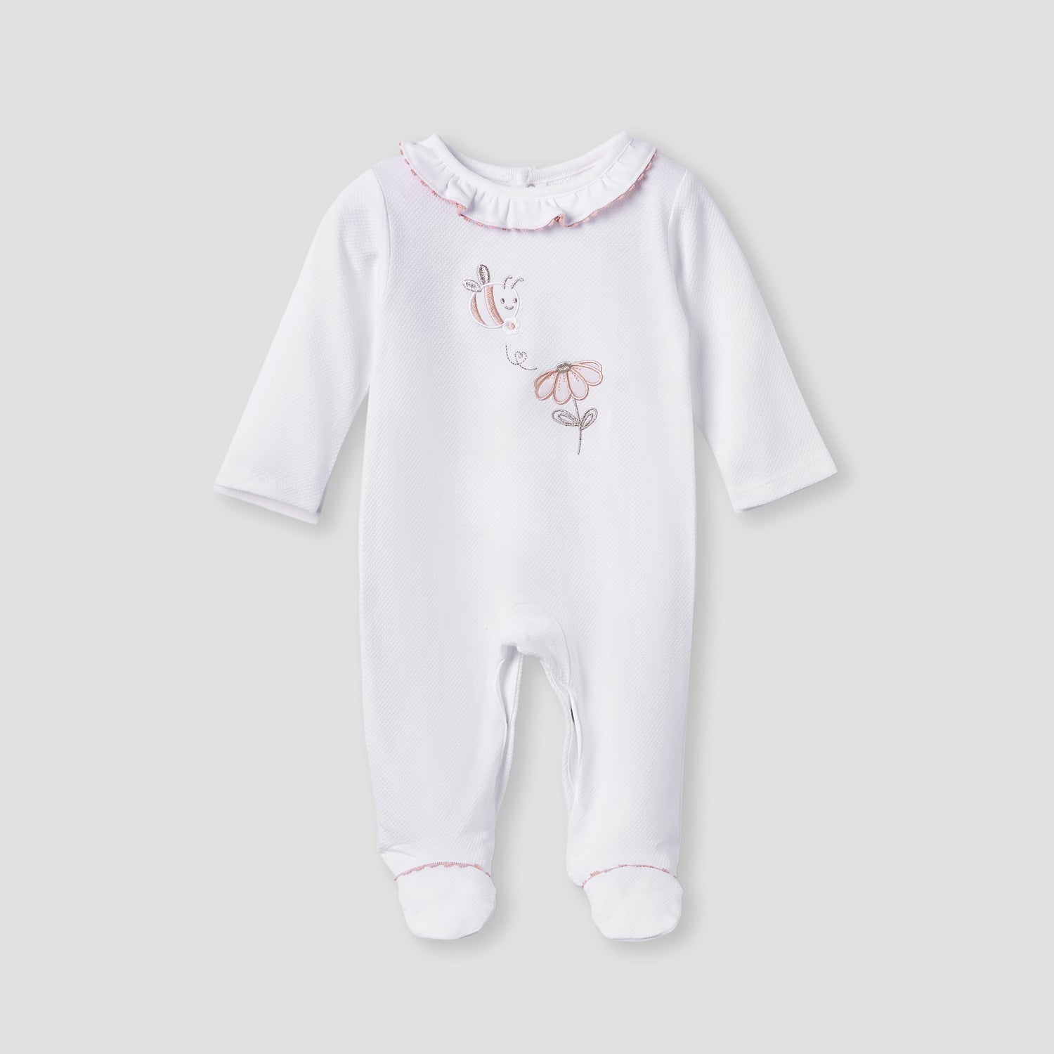 Giggles Embroidered Sleepsuit with Long Sleeves and Button Closure