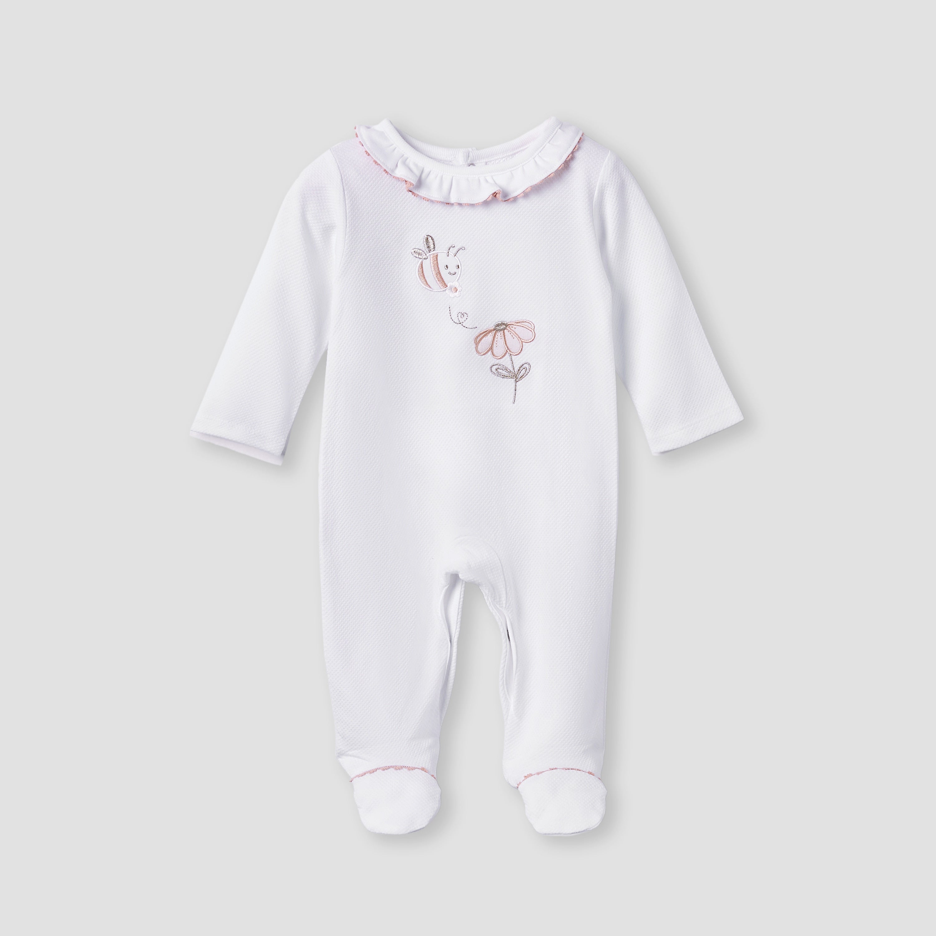 Giggles Embroidered Sleepsuit with Long Sleeves and Button Closure