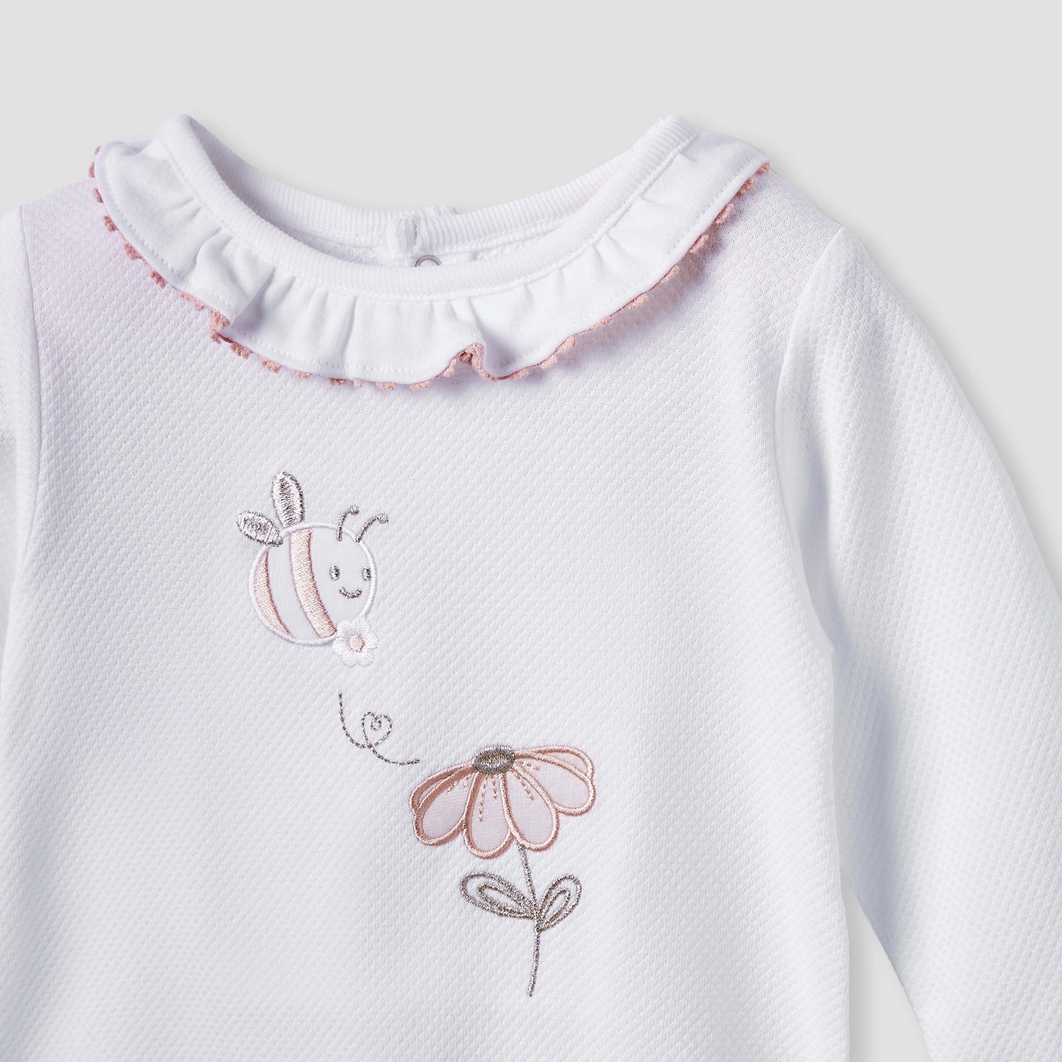 Giggles Embroidered Sleepsuit with Long Sleeves and Button Closure