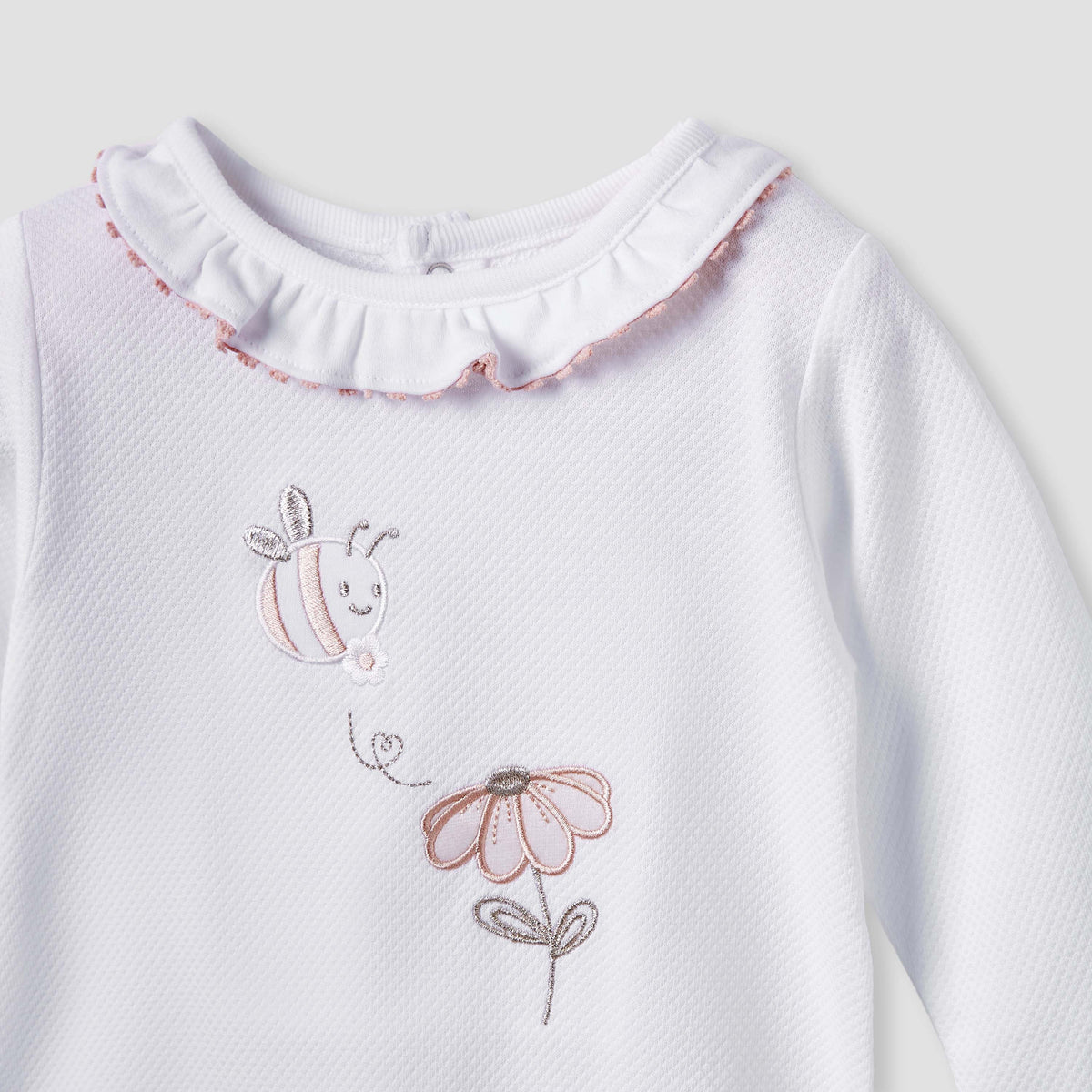 Giggles Embroidered Sleepsuit with Long Sleeves and Button Closure