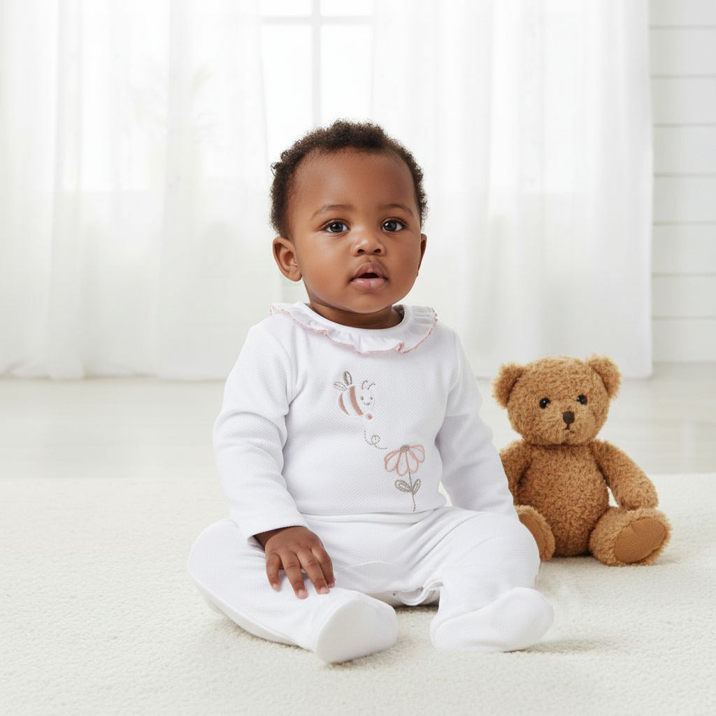 Giggles Embroidered Sleepsuit with Long Sleeves and Button Closure
