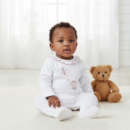 Giggles Embroidered Sleepsuit with Long Sleeves and Button Closure