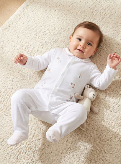 Giggles Embroidered Sleepsuit with Long Sleeves and Button Closure-baby-girls-clothing-nightwear-sleepsuits-image-1