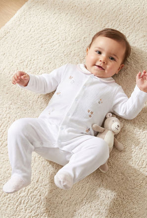 Giggles Embroidered Sleepsuit with Long Sleeves and Button Closure