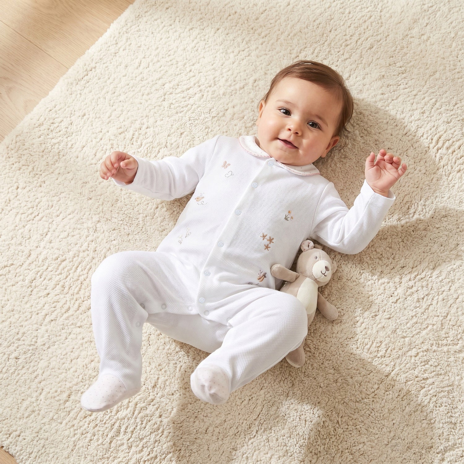 Giggles Embroidered Sleepsuit with Long Sleeves and Button Closure - 9-12 MTHS