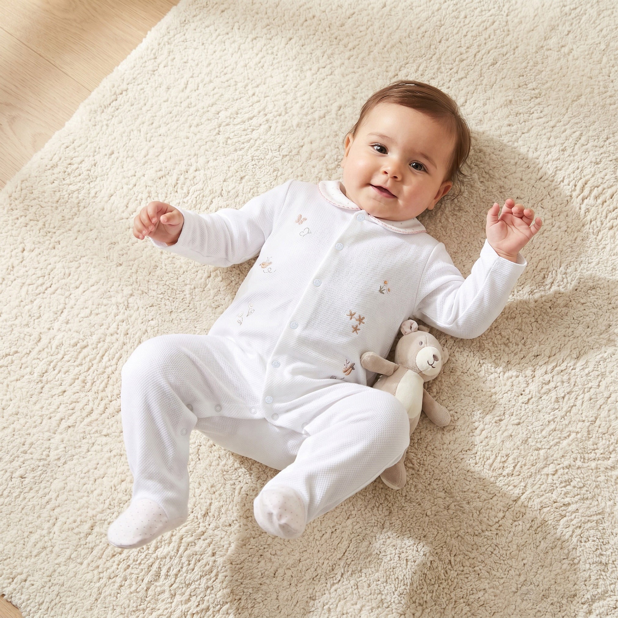 Giggles Embroidered Sleepsuit with Long Sleeves and Button Closure - 9-12 MTHS