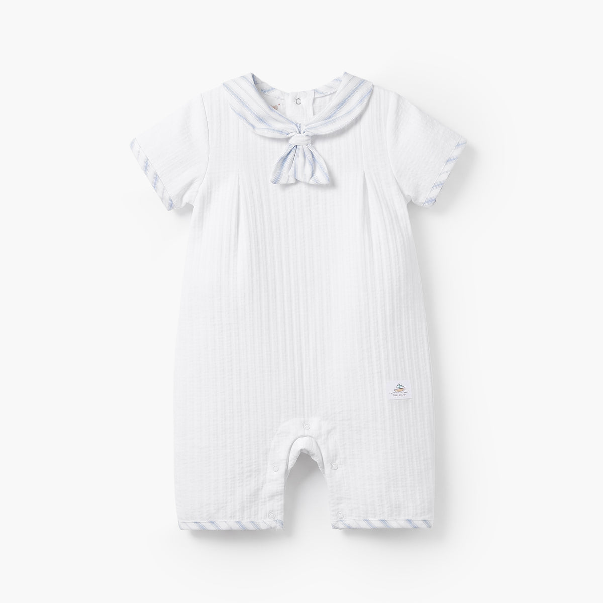 Giggles Sailor Collar Short Sleeves Romper with Bow Detail